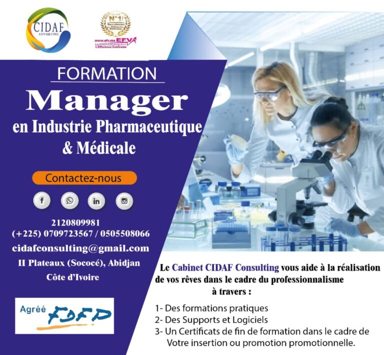 MANAGER EN INDUSTRIE PHARMACETIQUE ET MEDICALE